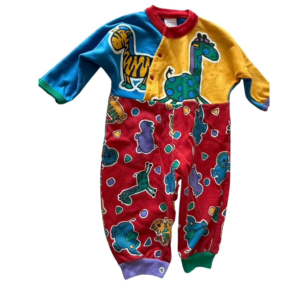 Vintage Buster Brown 12 months colorblock zoo animals color block outfit